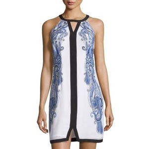 Scarf-Print Keyhole Sleeveless Dress